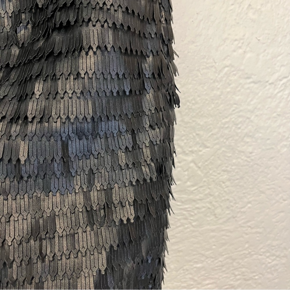 Black Faux Leather Skirt Fringe Textured Boho Western Whimsigoth Max Studio M - Picture 3 of 6
